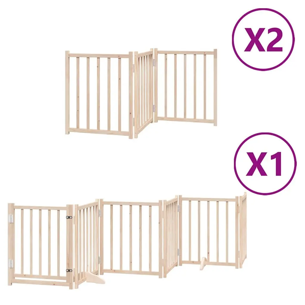 Dog Gate Brown 12 Panels Foldable Pet Safety Barrier with Door