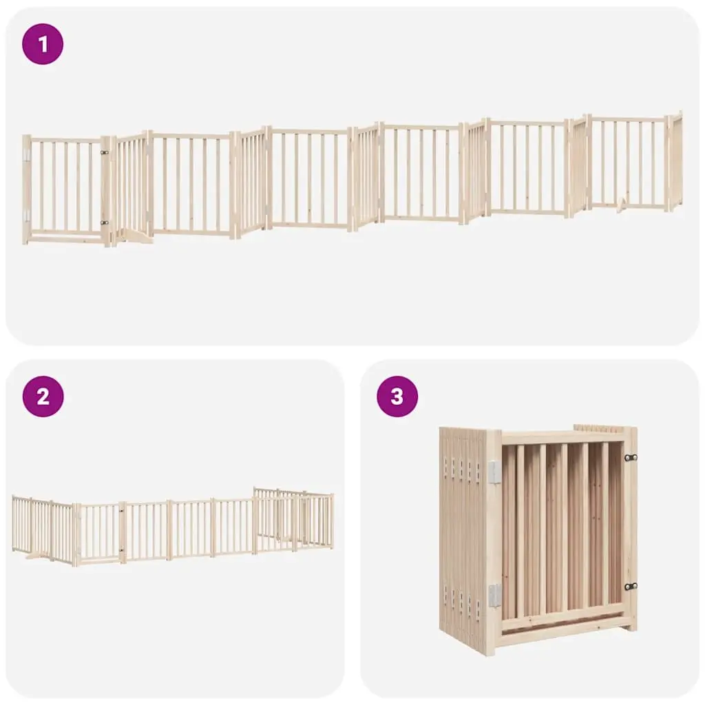 Dog Gate Brown 12 Panels Foldable Pet Safety Barrier with Door