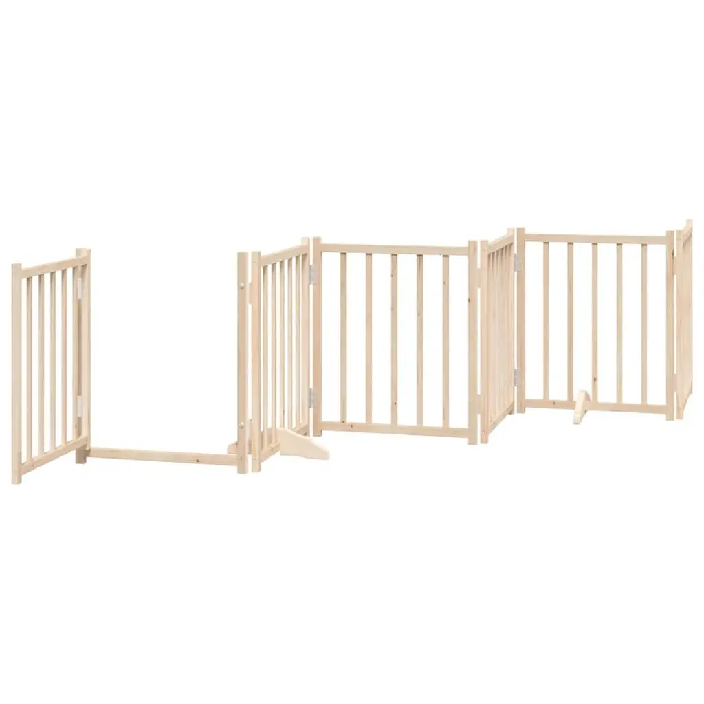 Dog Gate Brown 12 Panels Foldable Pet Safety Barrier with Door