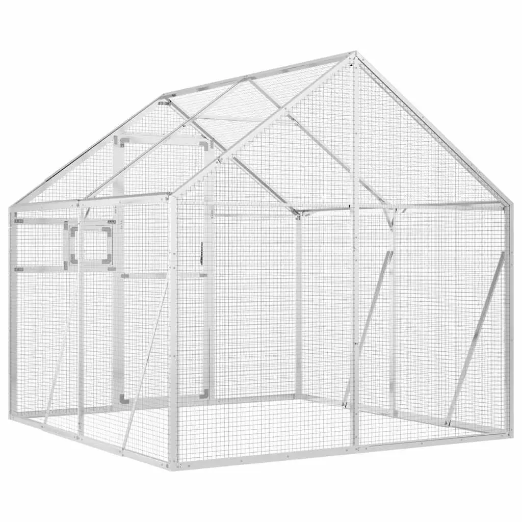 Bird Aviary Silver Aluminum Frame Wire Mesh Cage for Parrots and Budgies 1.79 x 2 x 1.85 m with Lockable Door and Window