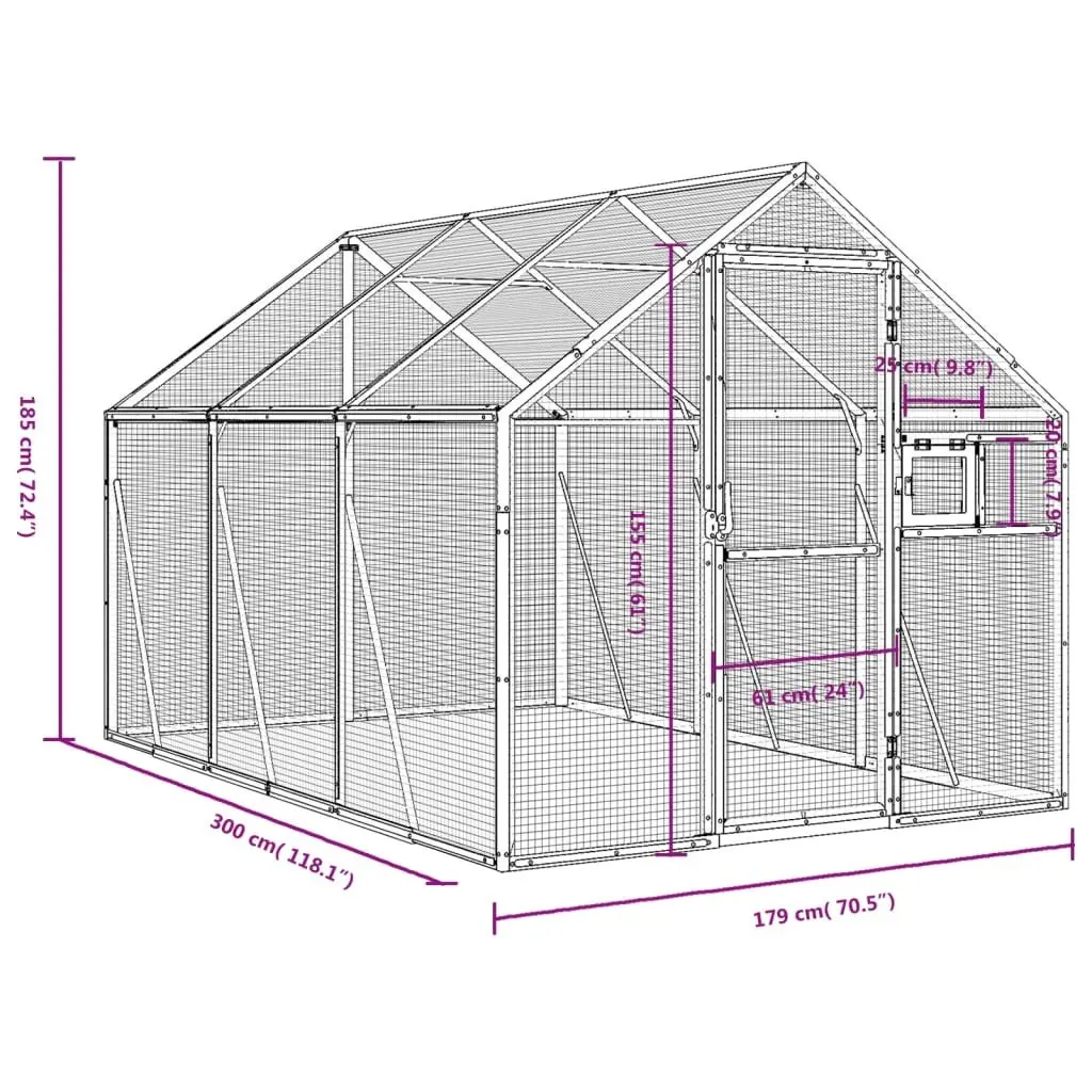 Large Bird Aviary Silver 1.79x3x1.85m Aluminium Frame Wire Mesh Cage