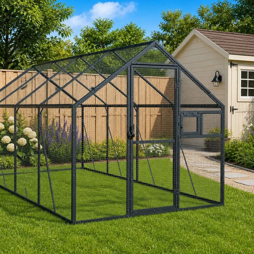 Aviary Bird Cage Anthracite Large Outdoor Garden Pen Aluminium Frame Wire Mesh