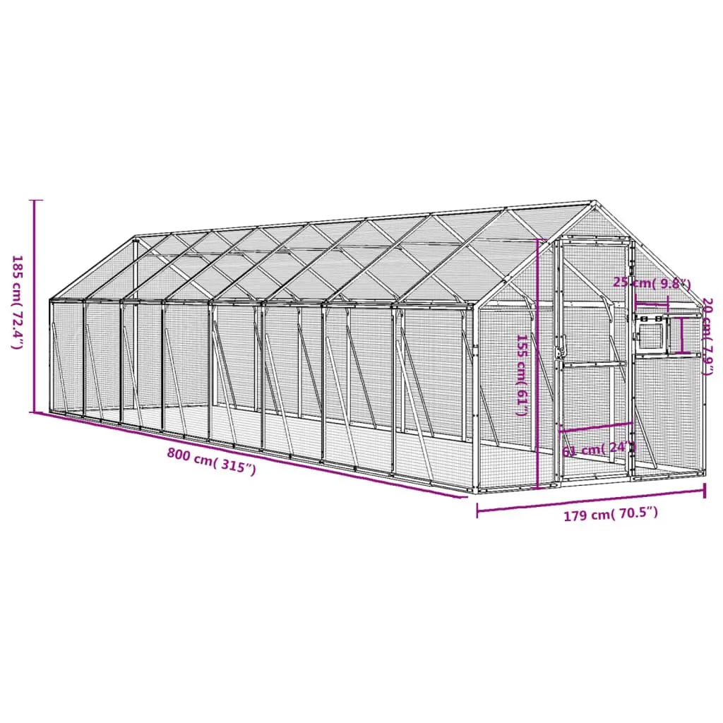 Aviary Bird Cage Anthracite Large Outdoor Garden Pen Aluminium Frame Wire Mesh