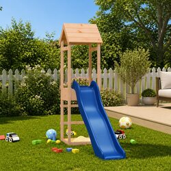 Compact Wooden Playset with Sandbox and Slide