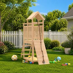 Wooden Playhouse Climbing Wall Ladder Sandpit Outdoor Play Equipment Brown
