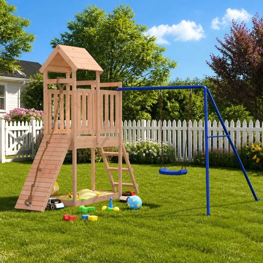 Wooden Outdoor Playset Brown Multi-Activity Centre Climbing Frame Swing Slide Sandbox
