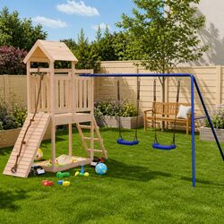Wooden Outdoor Playset with Swings and Climbing Wall