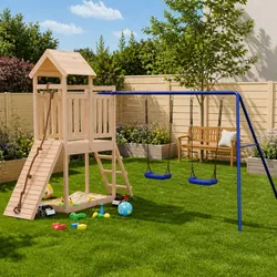 Wooden Outdoor Playset with Swings and Climbing Wall