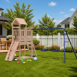 Outdoor Wooden Playset: Climbing, Swinging, and Sliding Fun