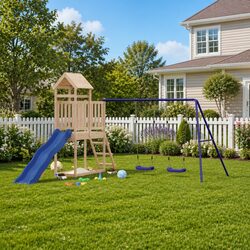 Compact Wooden Backyard Playset for Fun