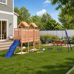 Outdoor Wooden Playset Climbing Frame Slide Swing Sandpit Backyard Play