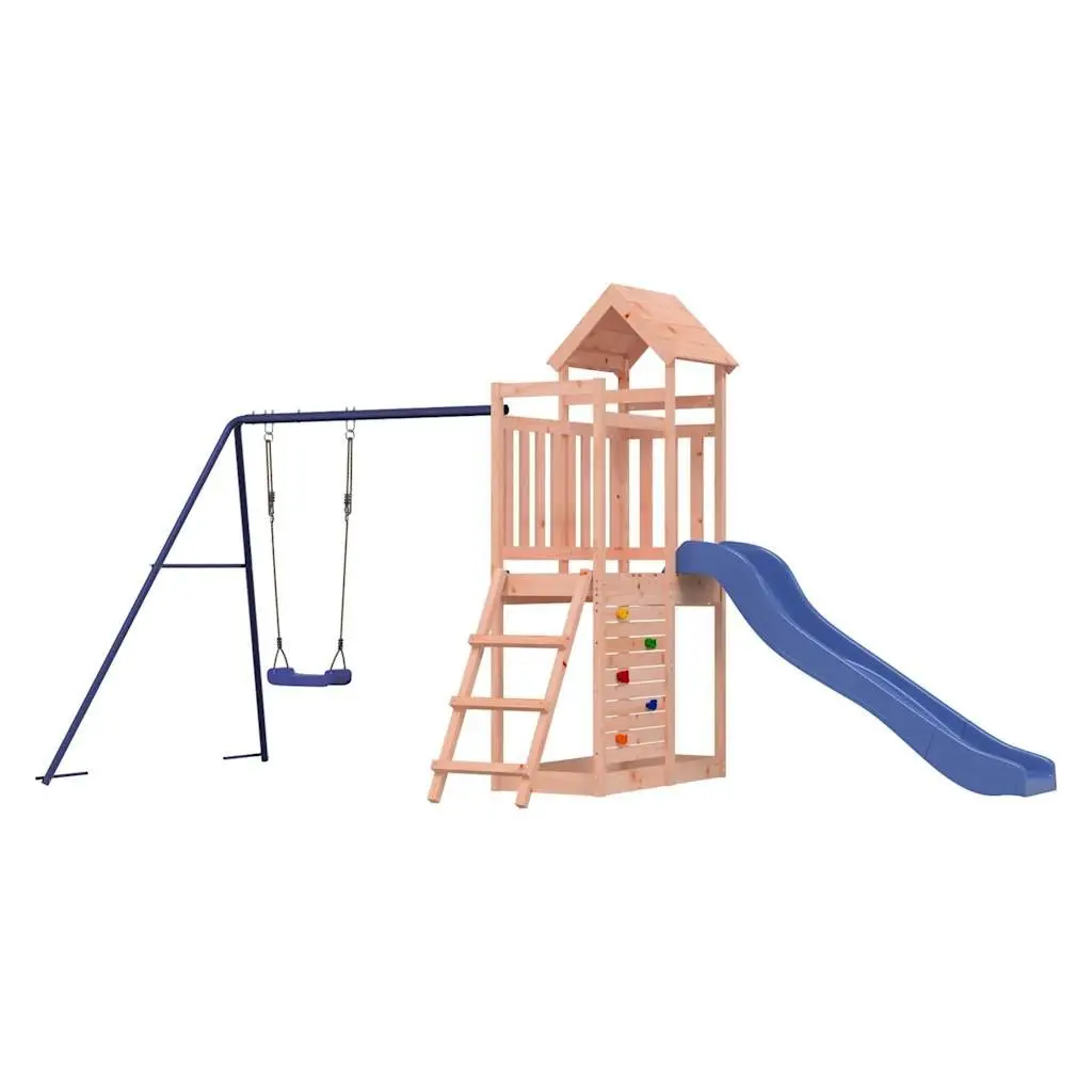 Wooden Outdoor Playset Brown Multi-activity Climbing Frame Slide Swing Rockwall Sandbox