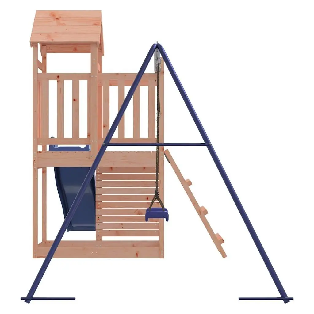 Wooden Outdoor Playset Brown Multi-activity Climbing Frame Slide Swing Rockwall Sandbox