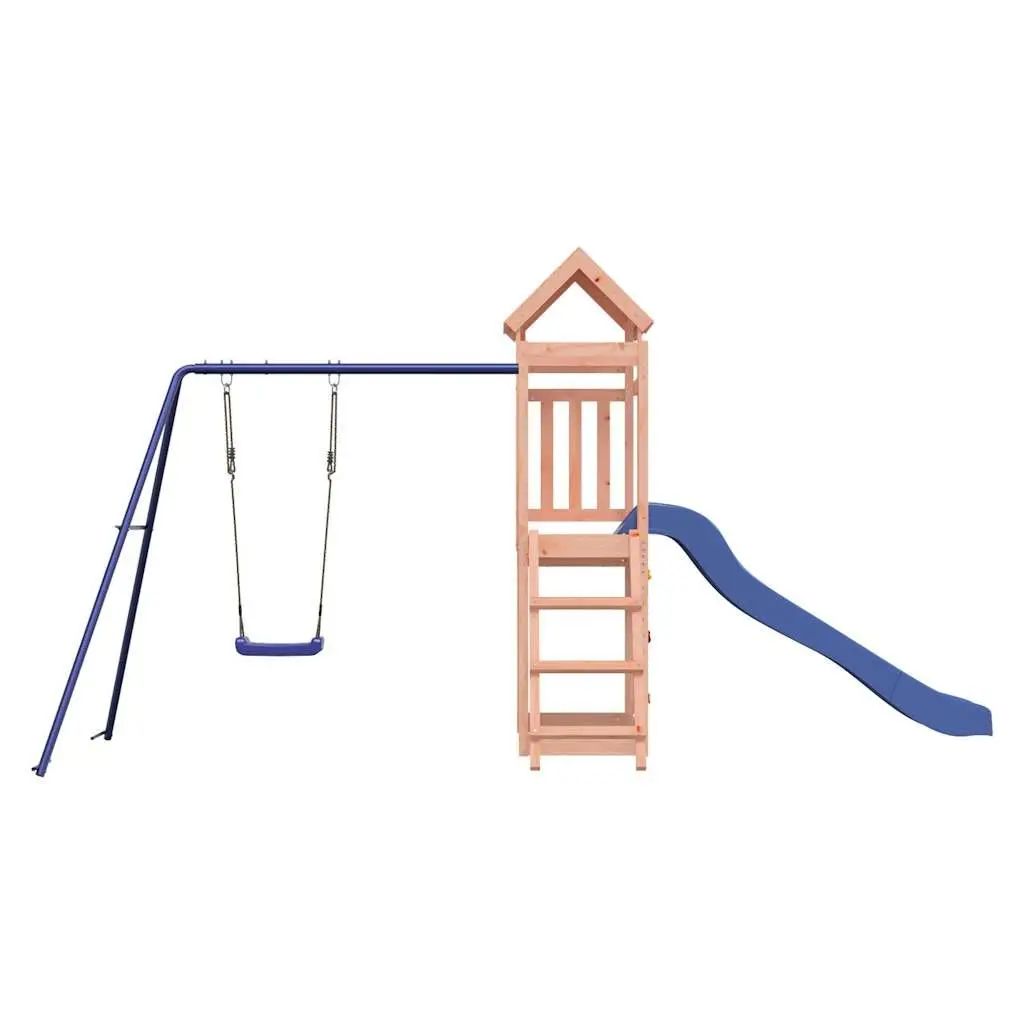 Wooden Outdoor Playset Brown Multi-activity Climbing Frame Slide Swing Rockwall Sandbox