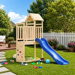 Compact Wooden Playset with Climbing Frame & Sandbox