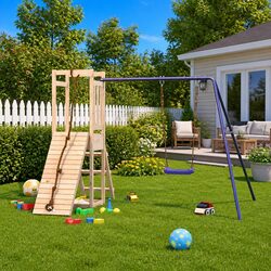 Climbing Frame Playset with Sandbox & Swing for Kids