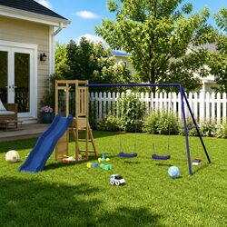 Compact Wooden Outdoor Playset with Swing and Slide