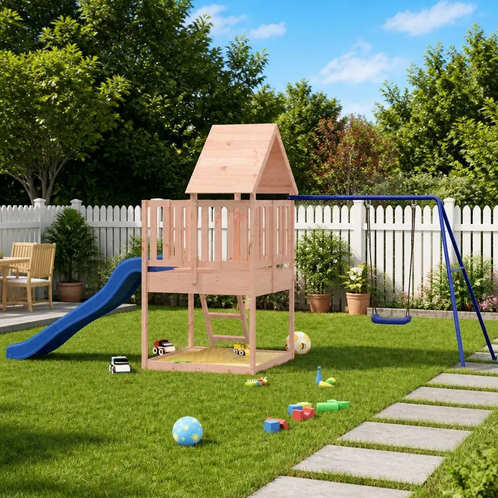 Wooden Outdoor Playset Brown 90 cm Climbing Frame Swing Set Slide Sandbox