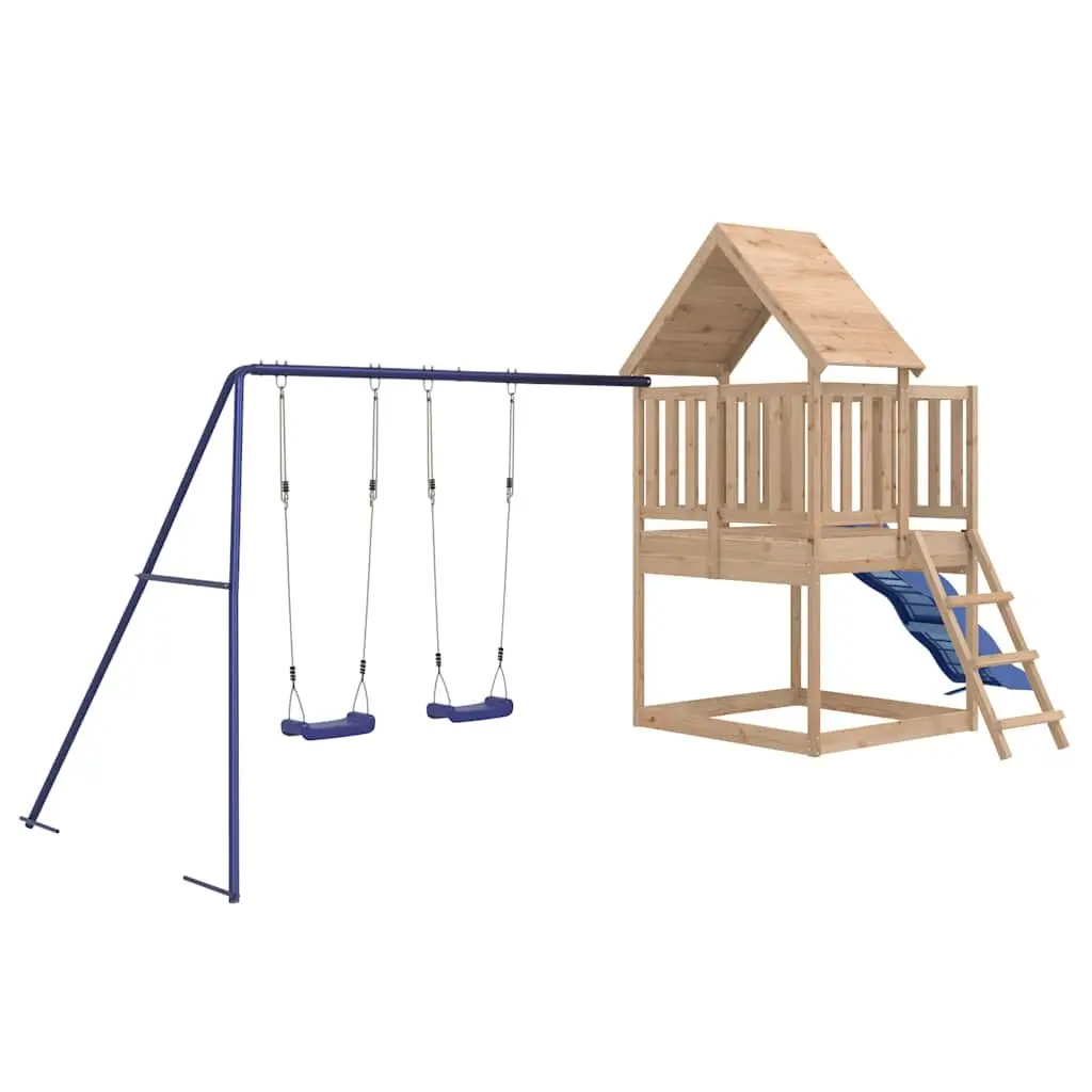 Wooden Outdoor Playset Brown Climbing Frame Swing Set Slide Sandbox 90 cm Height