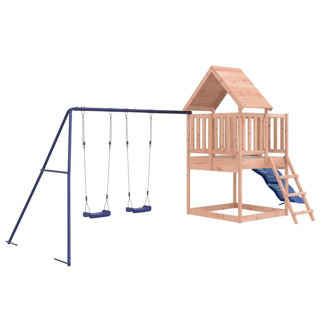 Outdoor Playset Brown Solid Wood Climbing Frame Wave Slide Double Swing Sandpit 90 cm Height