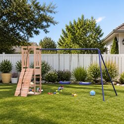 Outdoor Playset Climbing Frame Swing Set Sandpit Brown Wooden Garden Playground