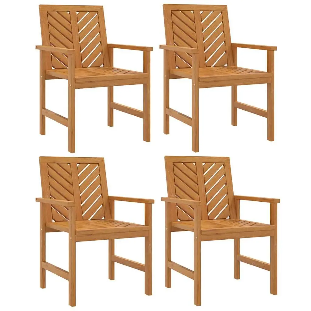 Outdoor Dining Chairs Brown 4 Piece Solid Acacia Wood Garden Seating with Armrests and Chevron Pattern Backrest