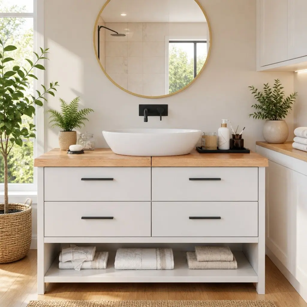 Bathroom Countertop Brown Solid Oak Wood 140x50x6 cm Varnished Handmade Live Edge