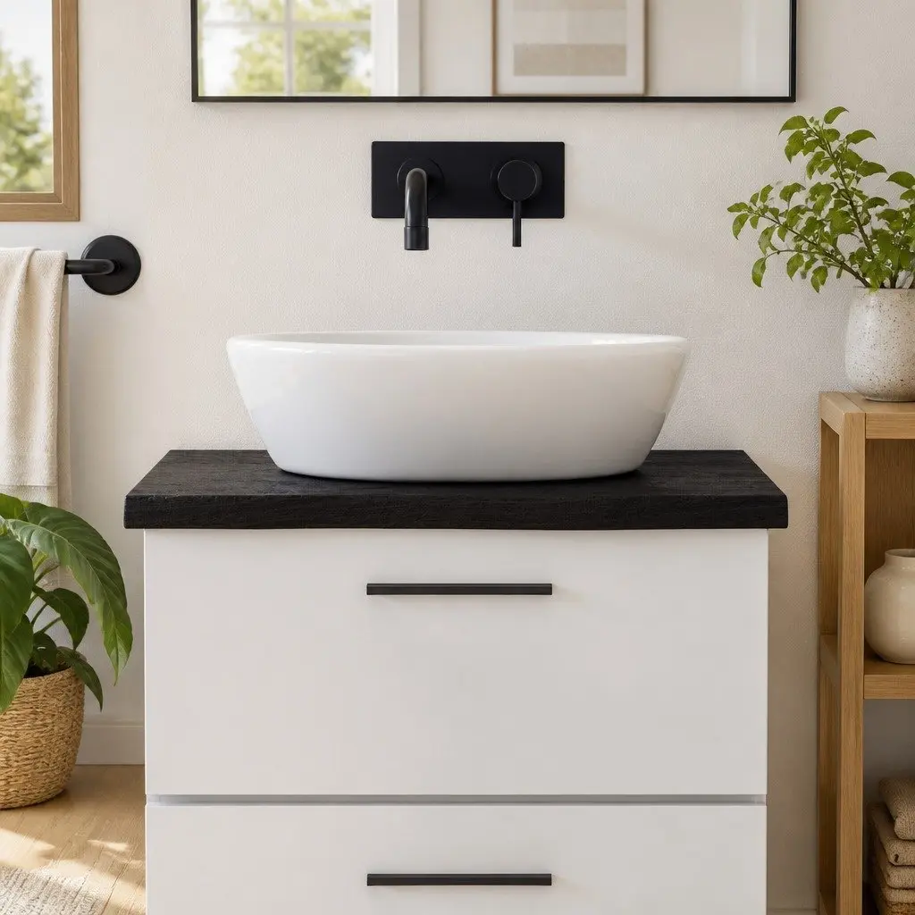 Bathroom Countertop Solid Oak Wood Dark Brown Handmade Vanity Top 60 x 50 x 4 cm