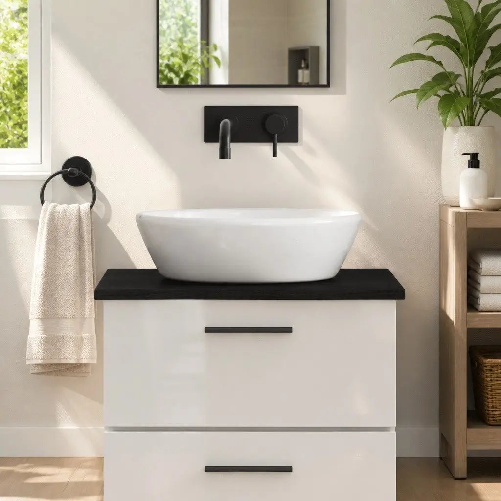 Bathroom Countertop Dark Brown Solid Oak Wood Handmade Live Edge 60 x 60 x 2 cm