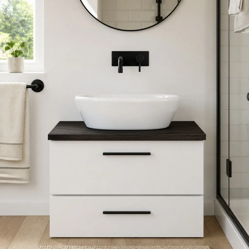 Bathroom Countertop Dark Brown Solid Oak Wood Handmade Live Edge 80x50cm