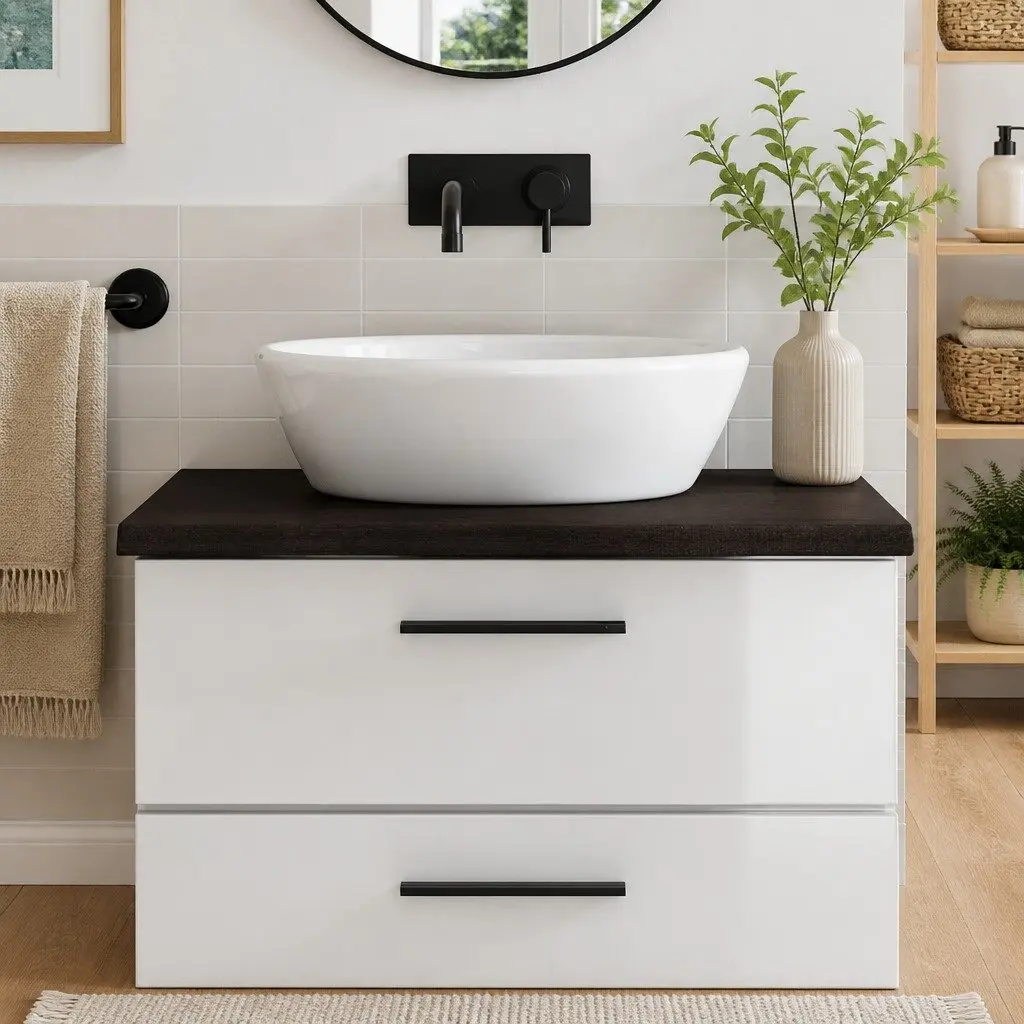 Bathroom Countertop Solid Oak Wood Dark Brown Worktop Vanity Top 80x60cm