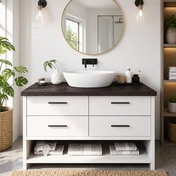 Dark Brown Solid Oak Bathroom Vanity Top