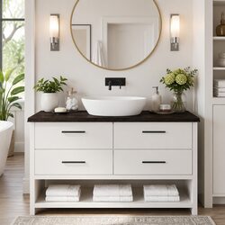 Compact Solid Wood Bathroom Vanity Top 140x50cm