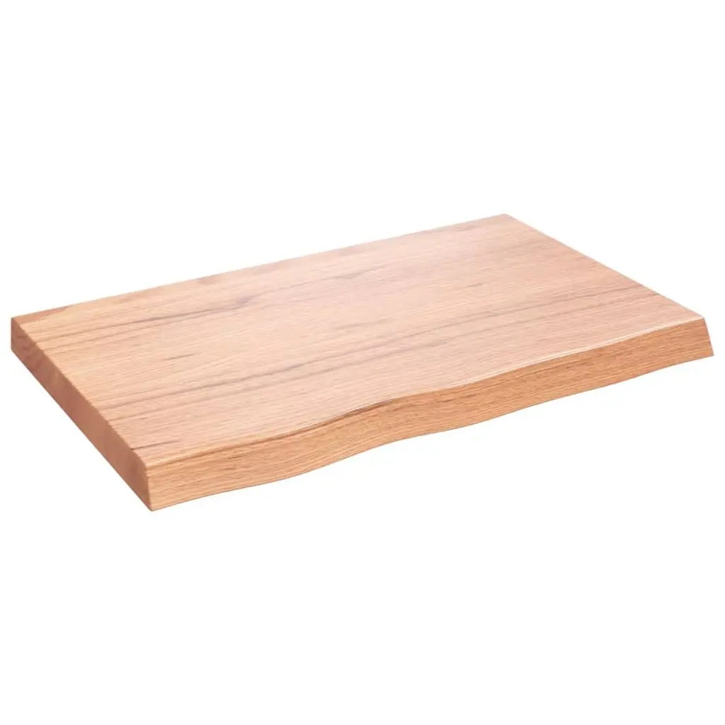 Table Top Brown Solid Oak Wood Live Edge Handcrafted Varnished 80x50x6cm