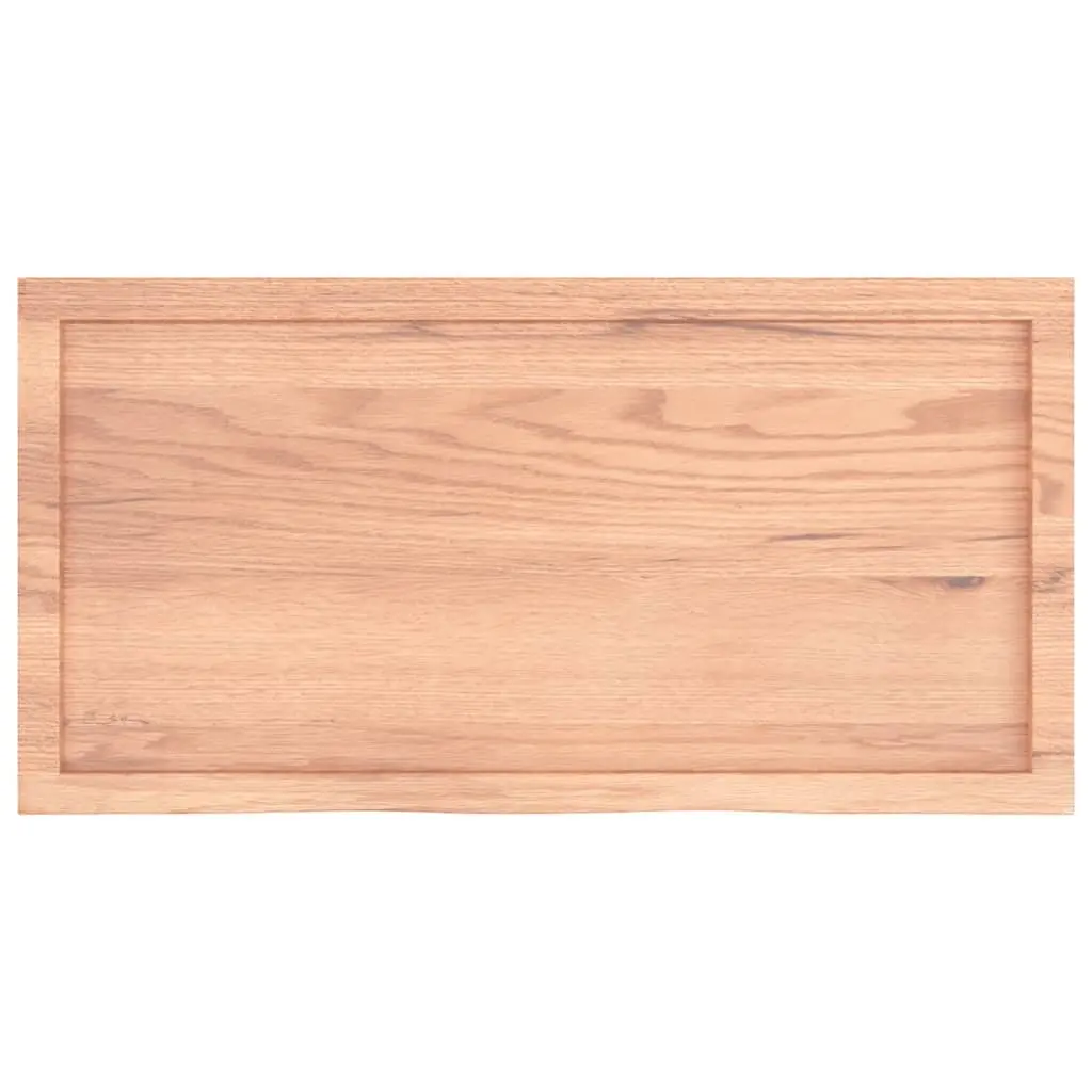 Wooden Table Top Brown 100x50x6 cm Solid Oak Treated Live Edge Handcrafted