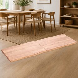 Solid Oak Wood Table Top Brown 180x60x4 cm Folding Treated Natural Live Edge