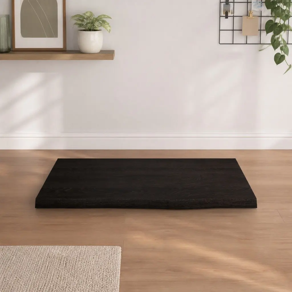 Solid Oak Wood Tabletop Dark Brown 60x60x2 cm Handcrafted Live Edge Treated Surface