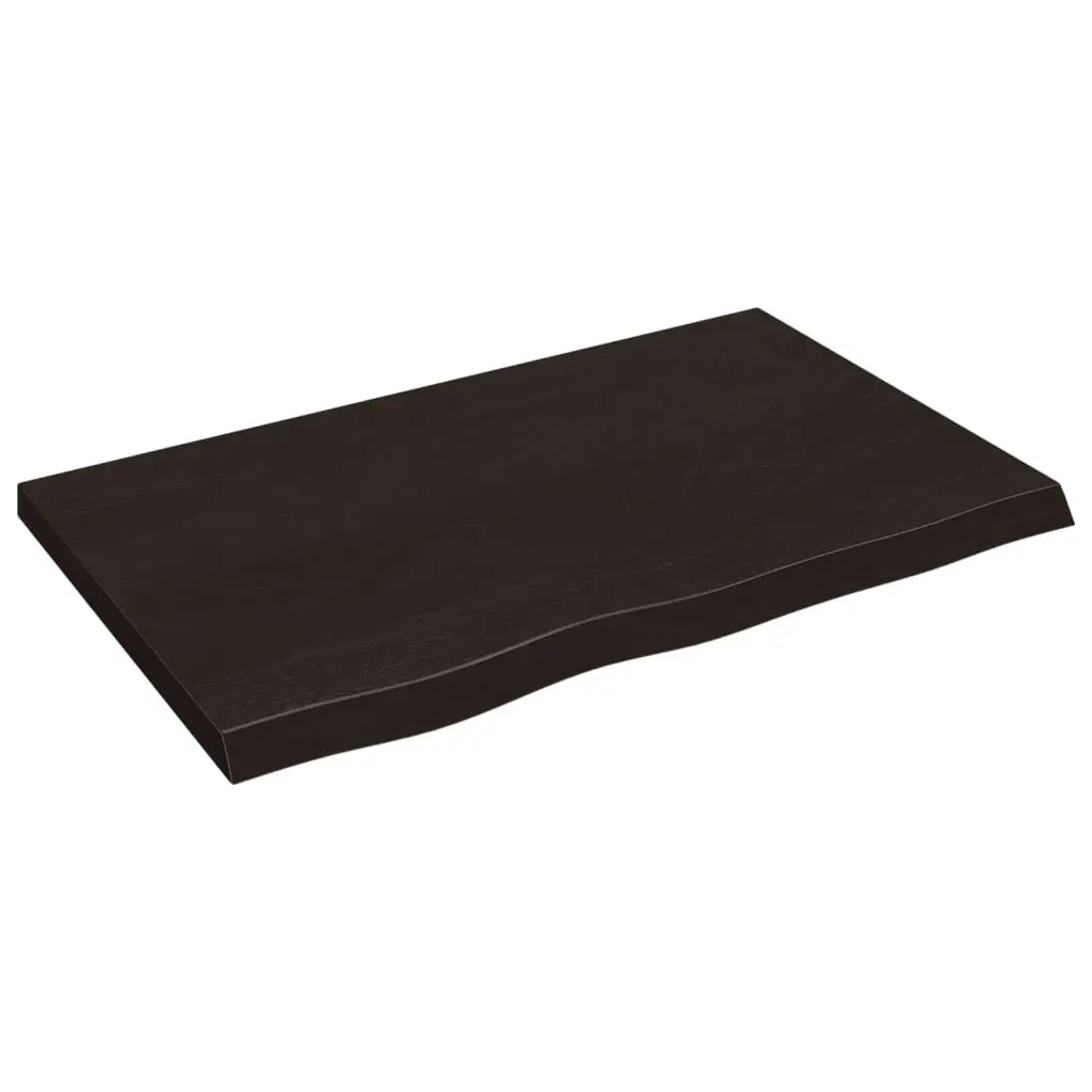 Wooden Table Top Dark Brown 80x50x4 cm Solid Oak Handcrafted Live Edge