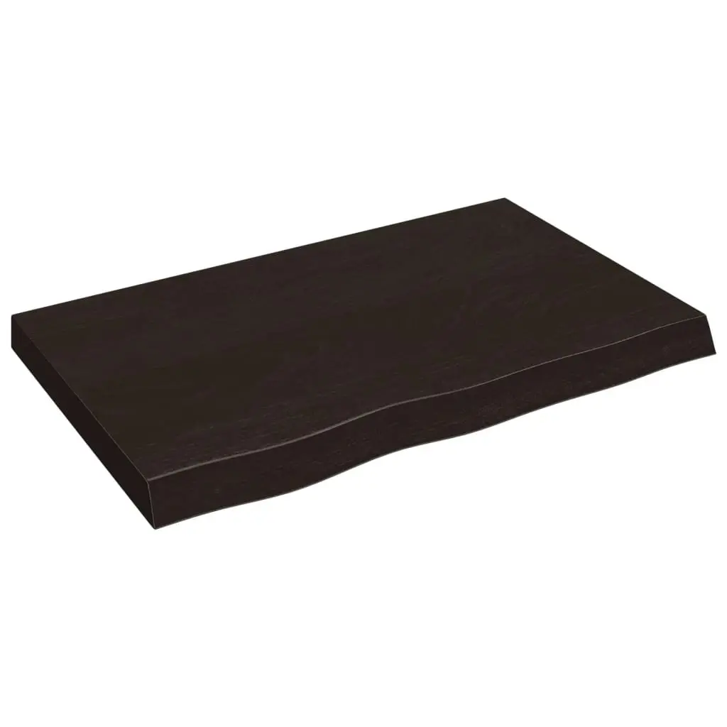 Solid Oak Wood Table Top Dark Brown 80x50x6cm Handmade Live Edge Treateduitable for Home or Commercial Use