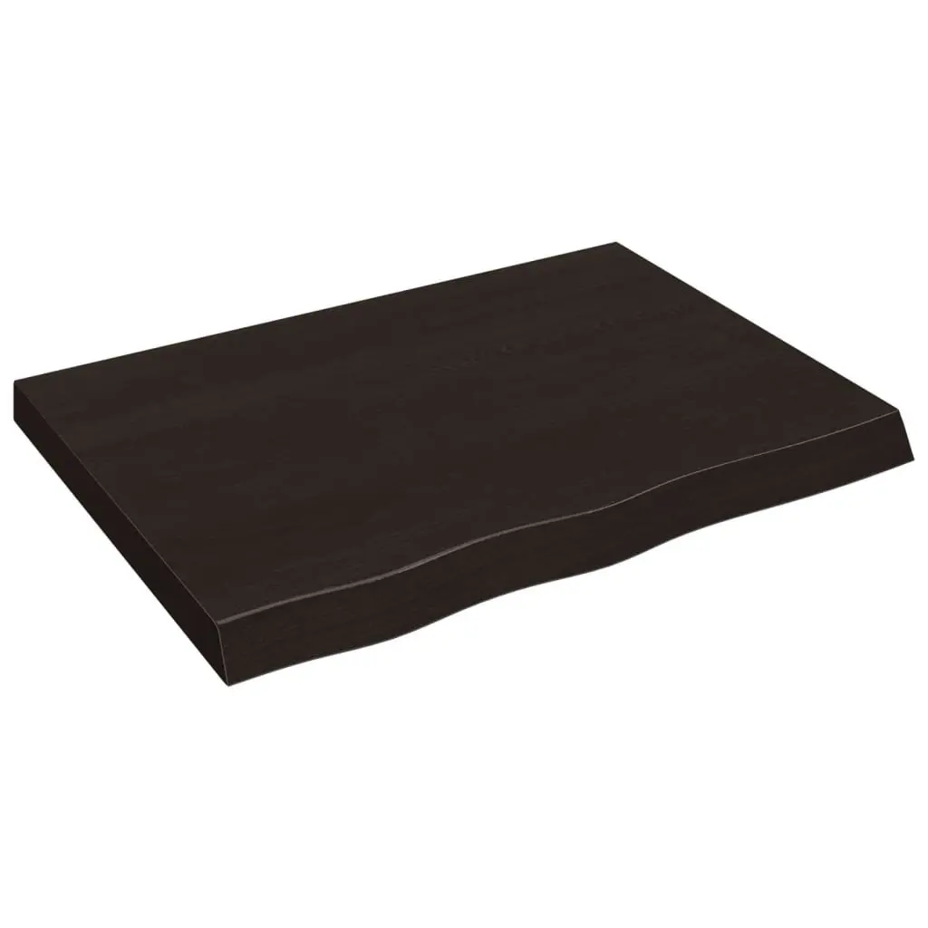 Wooden Table Top Dark Brown 80x60x6 cm Solid Oak Treated Surface Handcrafted Live Edge