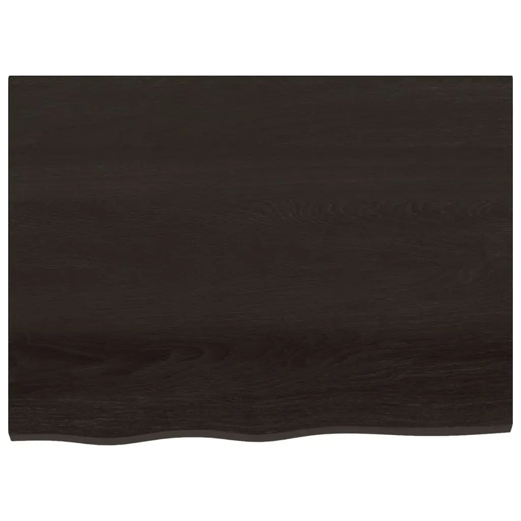 Wooden Table Top Dark Brown 80x60x6 cm Solid Oak Treated Surface Handcrafted Live Edge