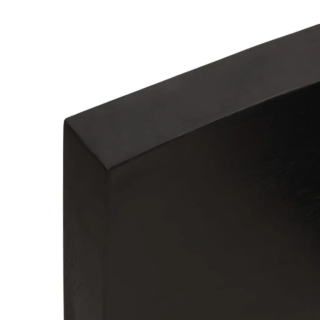 Wooden Table Top Dark Brown 80x60x6 cm Solid Oak Treated Surface Handcrafted Live Edge