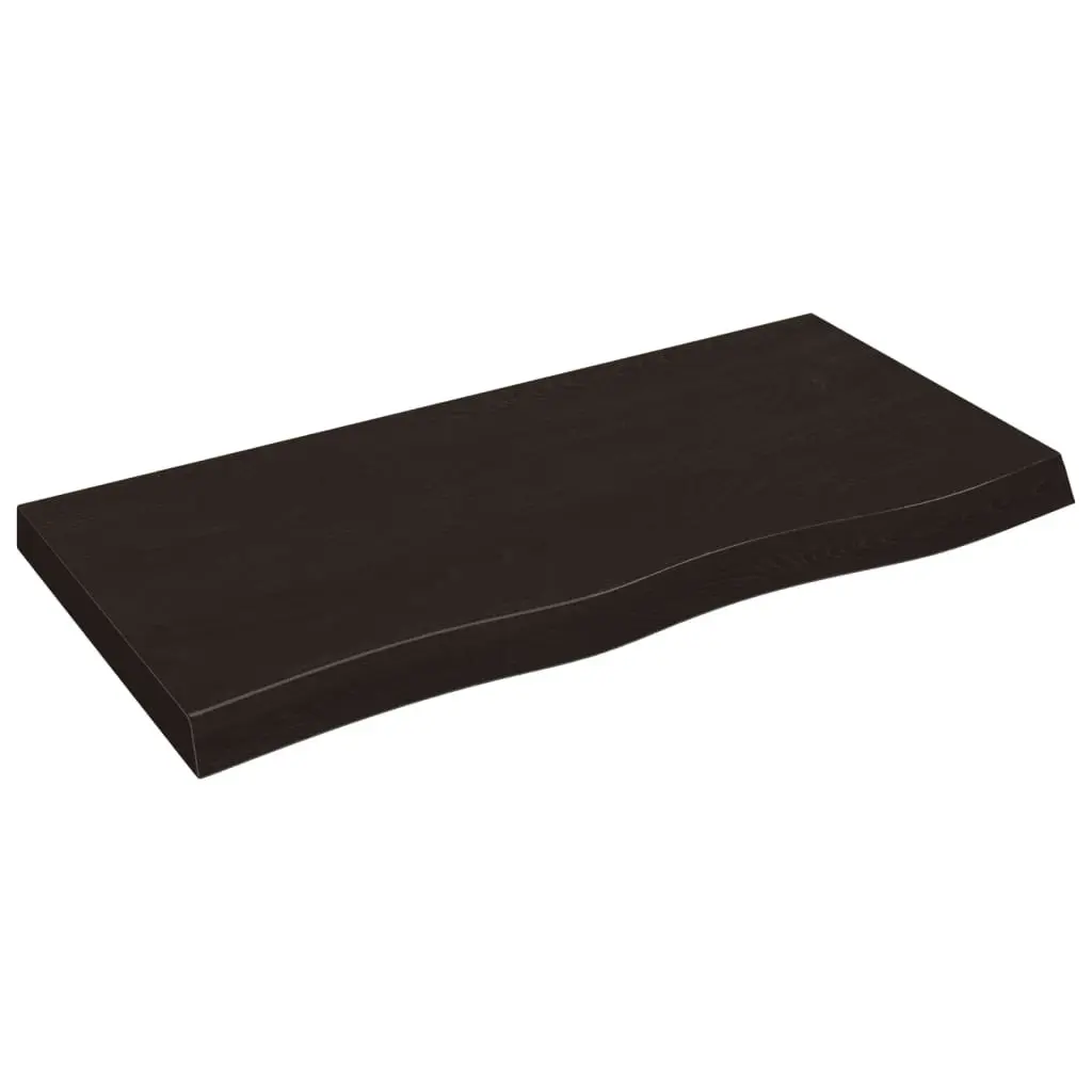 Table Top Dark Brown Solid Oak Wood 100x50x6 cm Handcrafted Live Edge Treated Surface