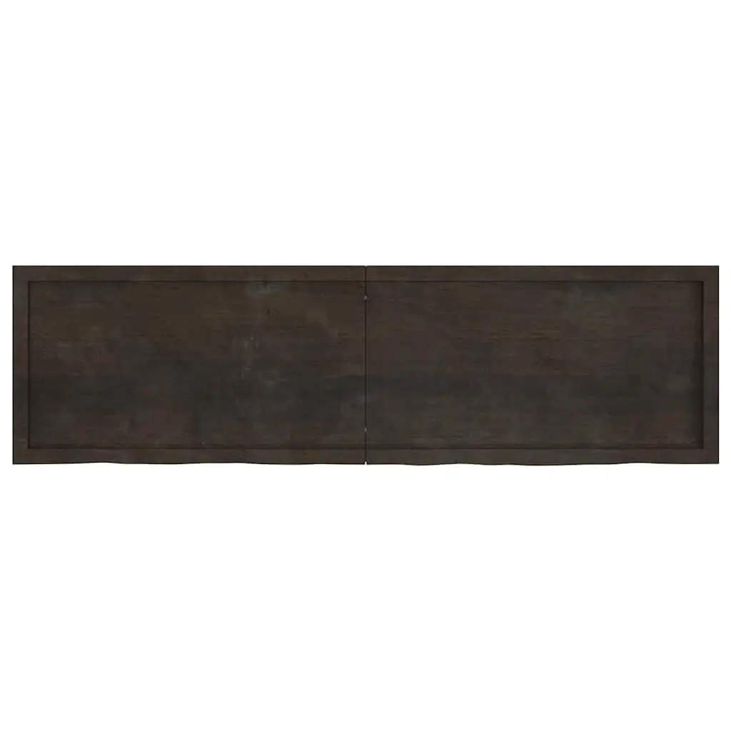 Solid Oak Table Top 180x50cm Handcrafted Dark Brown Live Edge Treated Wood