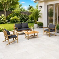 Garden Lounge Set 4 Piece Bamboo Outdoor Furniture with Cushions Patio Seating
