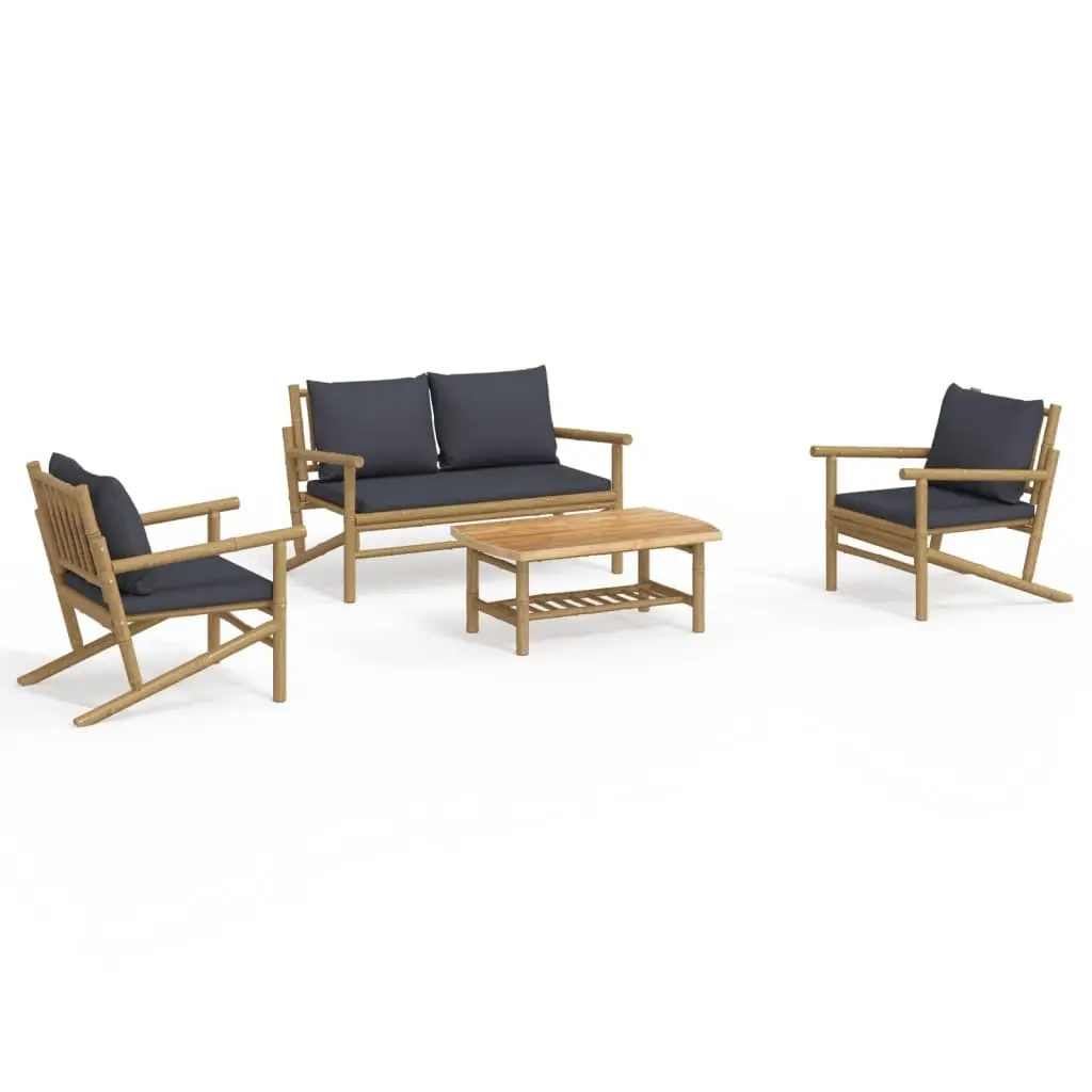 Garden Lounge Set 4 Piece Bamboo Outdoor Furniture with Cushions Patio Seating