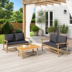 Garden Lounge Set 3 Piece Outdoor Furniture Bamboo with Cushions Backrest