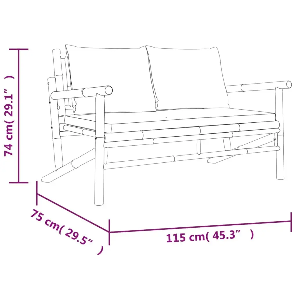 Garden Lounge Set 3 Piece Outdoor Furniture Bamboo with Cushions Backrest