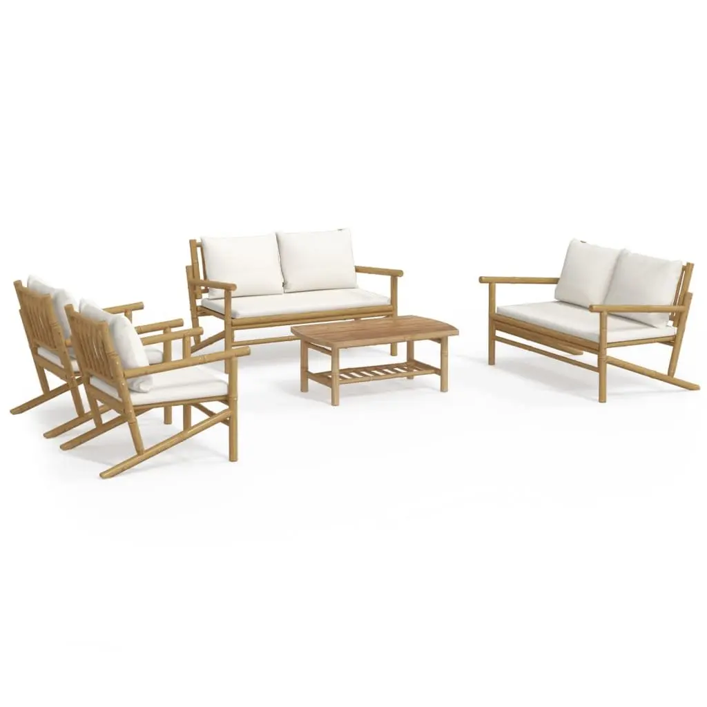 Garden Lounge Set 5 Piece Outdoor Furniture Bamboo Sofa with Cushions Brown