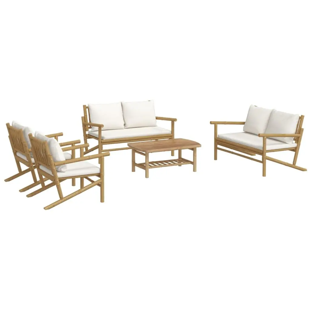 Garden Lounge Set 5 Piece Outdoor Furniture Bamboo Sofa with Cushions Brown